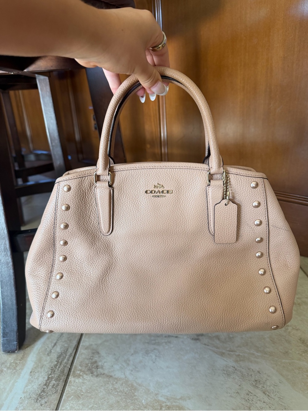 Coach Pebbled Leather Satchel in Blush Pink with Gold Hardware